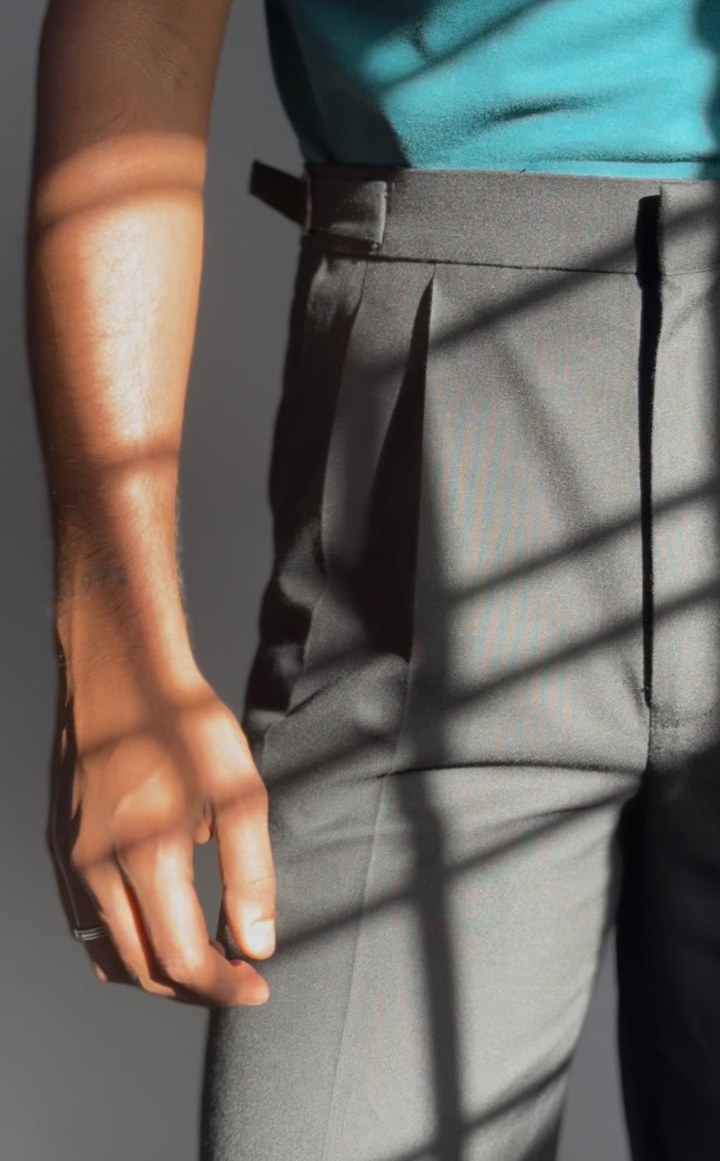 Black Flat Front Pleated Trousers