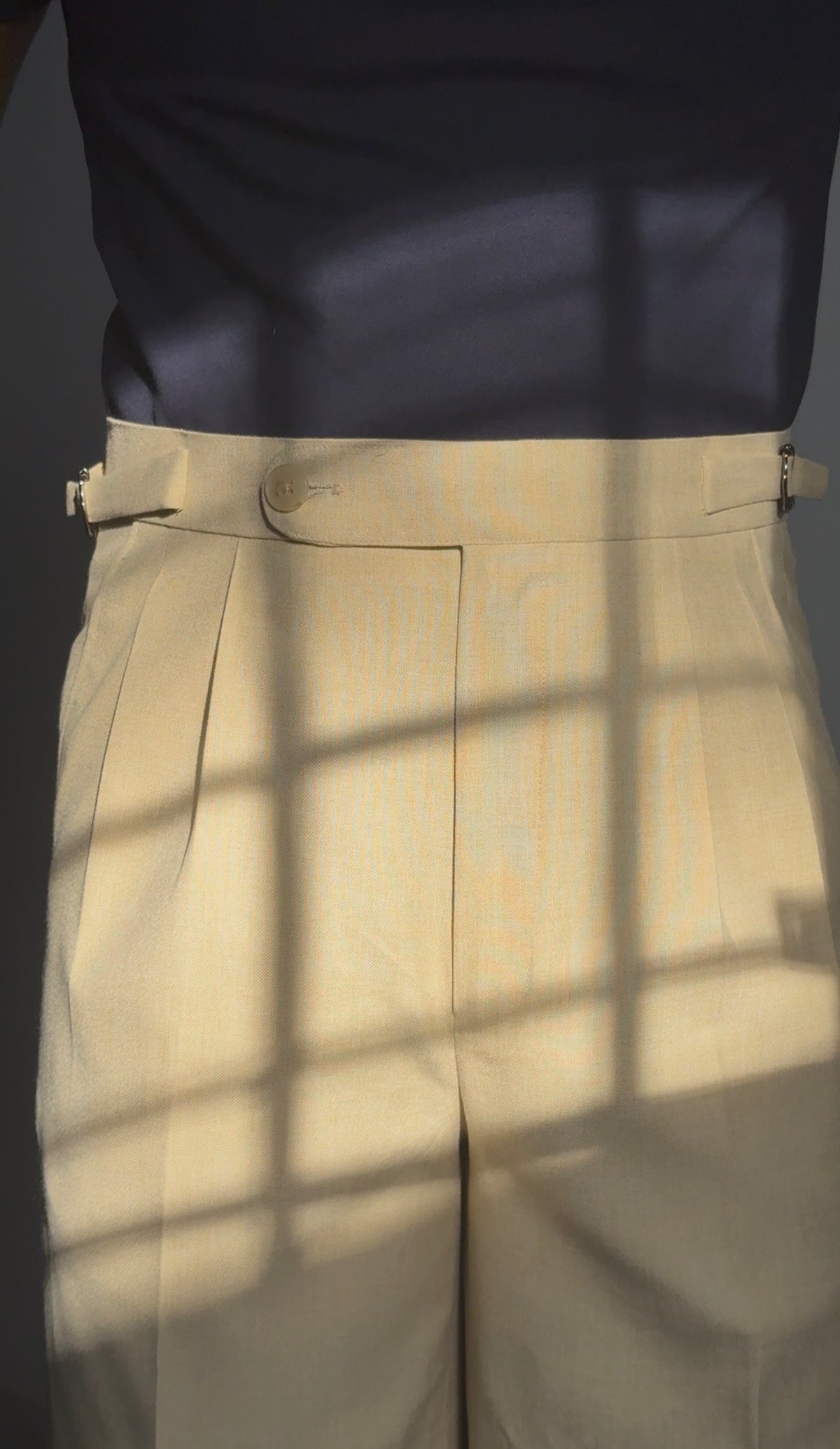 Beige Extended Waistband Pleated Trousers