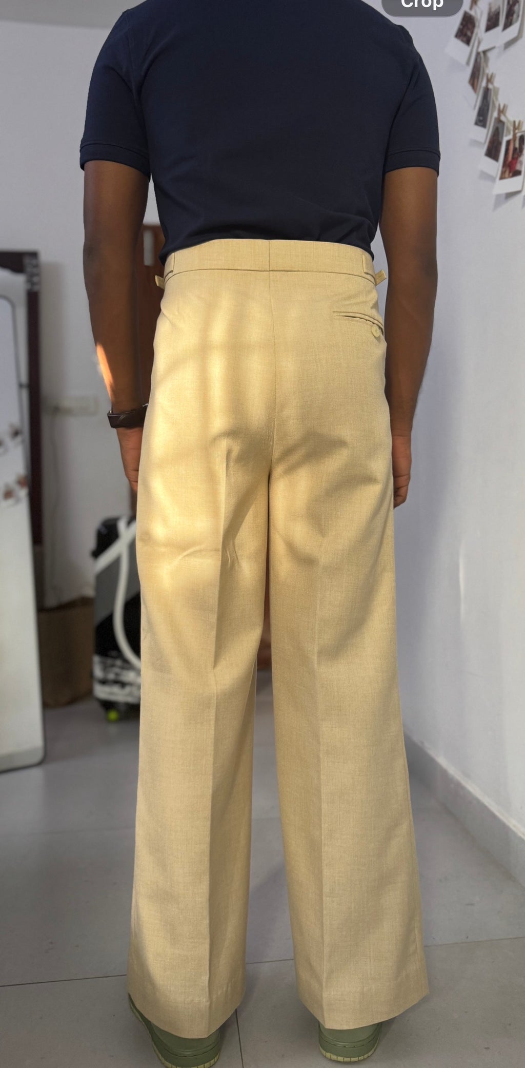 Beige Extended Waistband Pleated Trousers