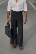 Black Flat Front Pleated Trousers