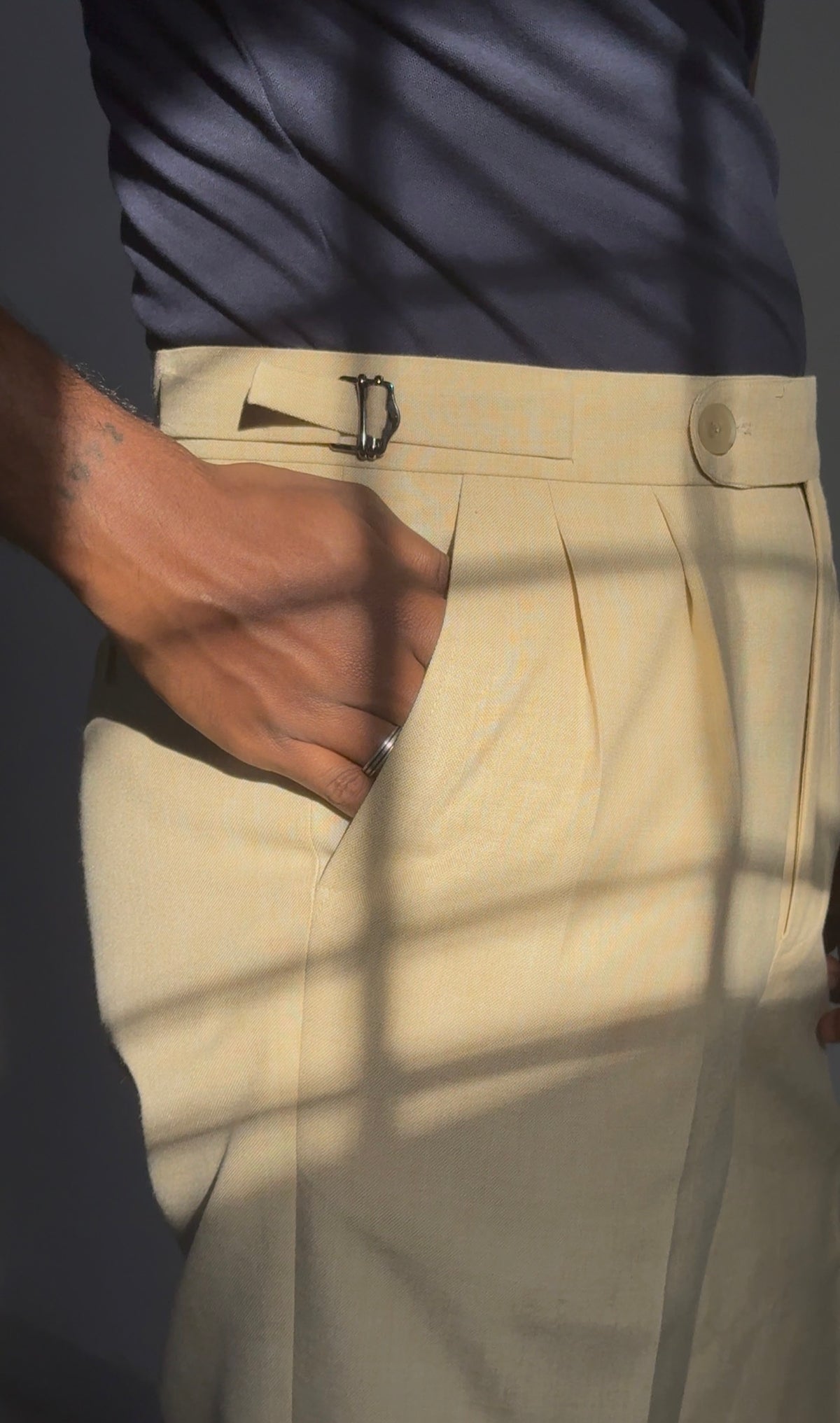 Beige Extended Waistband Pleated Trousers