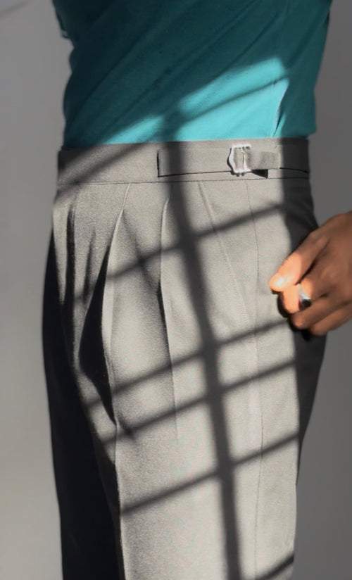 Black Flat Front Pleated Trousers