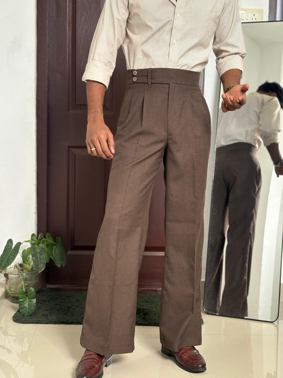 Brown Double pleat Formal Pants