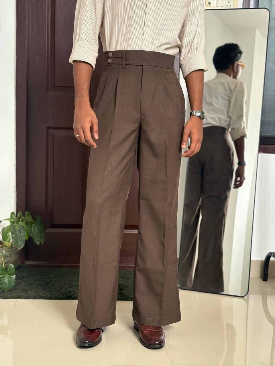 Brown Double pleat Formal Pants
