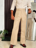 Beige Double pleat Formal Pants