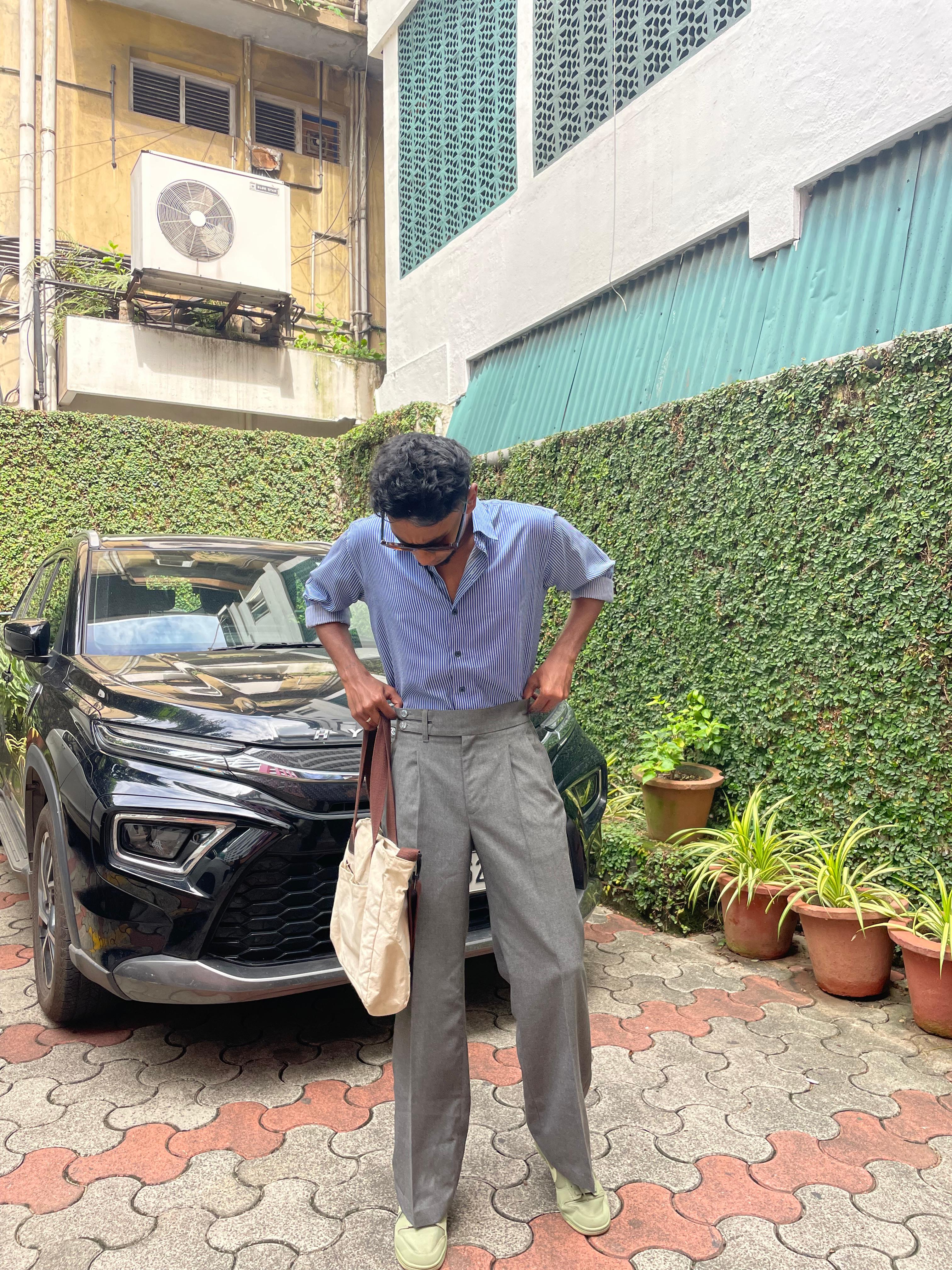 Grey Double pleat Formal Pants